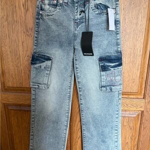 NWT True Religion Girls Size 12 Blue Denim Cargo Jeans